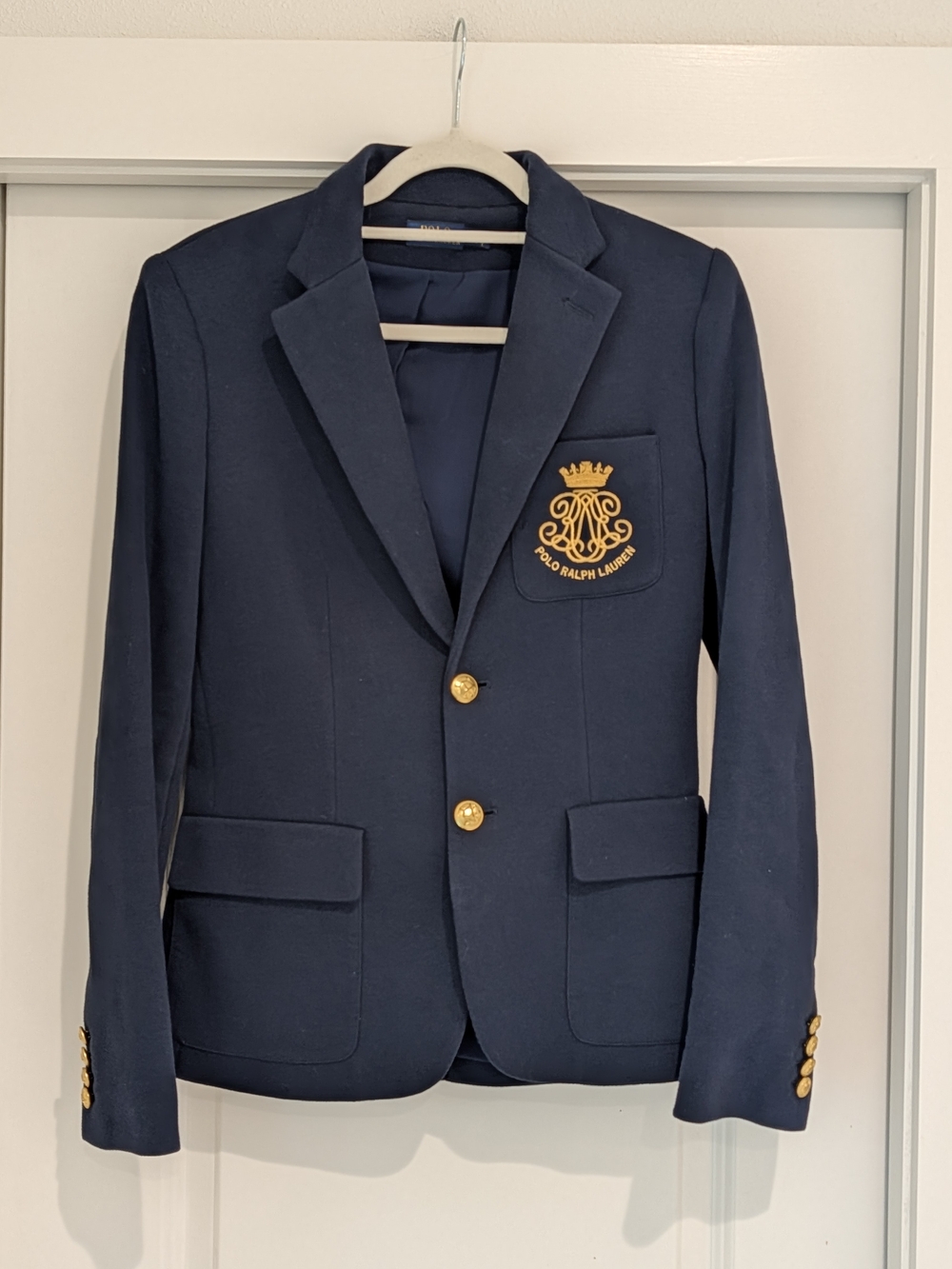 Polo Ralph Lauren Women’s Navy Crest Blazer With Gold Crown Monogram Logo